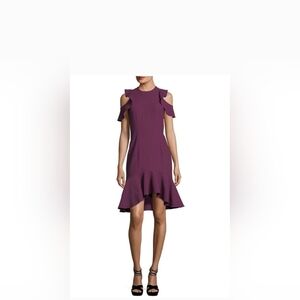 Cinq à Sept Purple Raspberry Micah Cold Shoulder Ruffle Dress Sz. 10